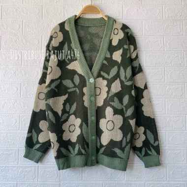 ZS MELISA FLOWER CARDIGAN RAJUT MOTIF BUNGA ATASAN LENGAN PANJANG WANITA KOREA Mint melisa