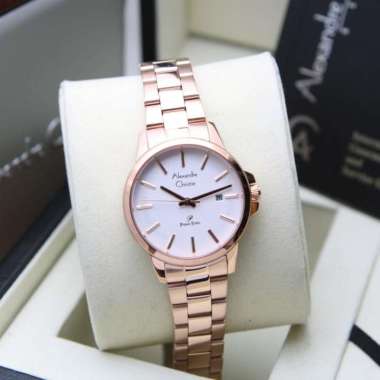 JAM TANGAN WANITA ALEXANDRE CHRISTIE AC 1034 / AC1034 RANTAI ORIGINAL ROSEGOLD WHITE