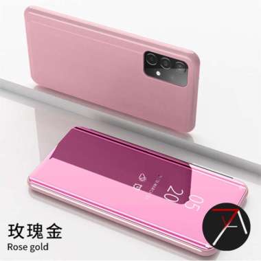 Casing Hp Samsung - Samsung Galaxy A72 Flip Clear View Standing Cover Mirror Case Casing - Pink Samsung A72 Pink