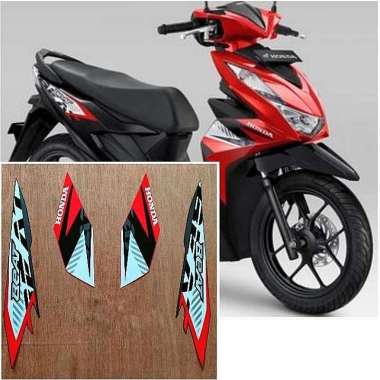 Striping Honda Beat Fi 2023 Deluxe - Stiker Lis Motor Model Standar HITAM-MERAH