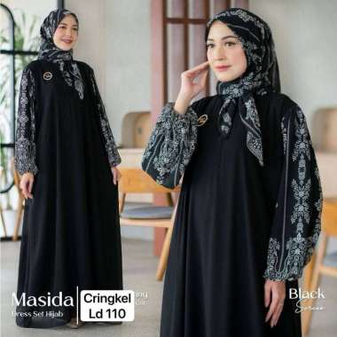 Masida Gamis Set Hijab - One Set Wanita Crinkle Airflow Kombinasi Ceruti Babydoll Setelan Wanita Gam