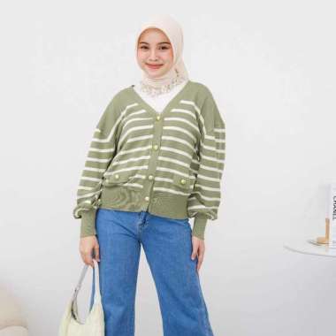 Kamaniya Cardigan | Kardigan Rajut Knit Motif Stripe Avocado
