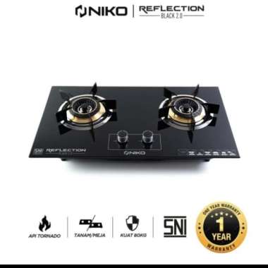 Kompor Gas Tanam 2 Tungku Kaca Niko Reflection Black 2.0