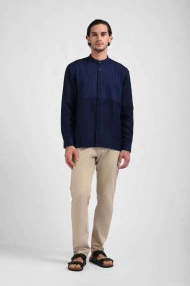 MANZONE Kemeja Koko Lengan Panjang Pria DANAN - NAVY NAVY L