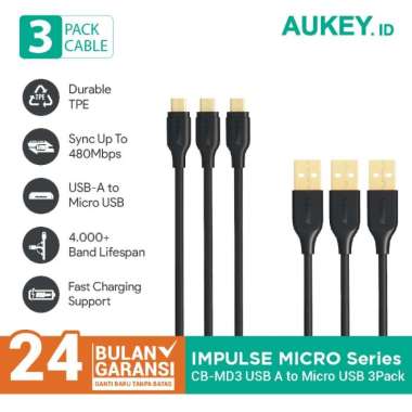 AUKEY CABLE MICRO USB 2.0 GOLD PLATE (3PCS) - 500090