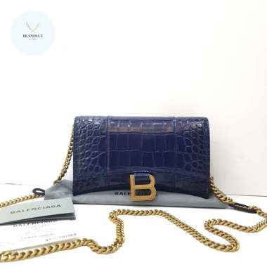 BALENCIAGA Hourglass WOC wallet on chain croco navy - 100% Authentic