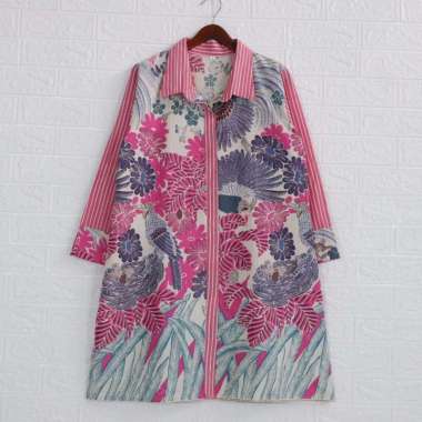 TUNIK INDIRA 01 | LANGITJUA BATIK SOLO - BAJU KERJA BATIK WANITA MODERN BUSUI FRIENDLY XXXL Pink