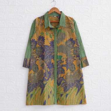 TUNIK INDIRA 01 | LANGITJUA BATIK SOLO - BAJU KERJA BATIK WANITA MODERN BUSUI FRIENDLY L Hijau