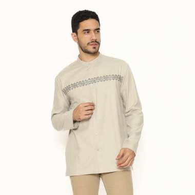 AMK Baju Koko Lengan Panjang Bordir KK HAIKAL L/S Light Grey XXL