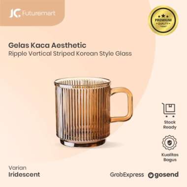 Gelas kaca Mug Kopi susu teh Aesthetic Ripple Glass Korean JC340 340ml - Clear Amber