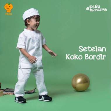 PLEU Setelan Koko Bordir | Setelan Koko Anak Laki Laki Usia 1-6 Tahun 3 tahun Putih