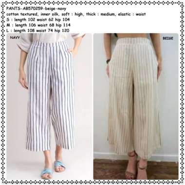 AB570259 Celana Panjang Kulot Maxi Garis Salur Putih Karet Wanita Korea Import