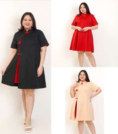 DRESS CHEONGSAM WANITA JUMBO BIG SIZE PREMIUM 033 BAJU IMLEK ORIENTAL OVERSIZE SHANGHAI XXL XXXL | D