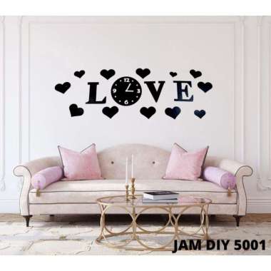 AA - jam dinding DIY 3D kecil / jam tempel di tembok jam hiasan unik Love