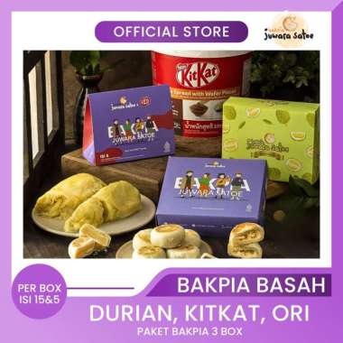 [ 3 BOX ] PAKET BAKPIA BASAH MIX (DURIAN, KITKAT, ORIGINAL) - JUWARA SATOE