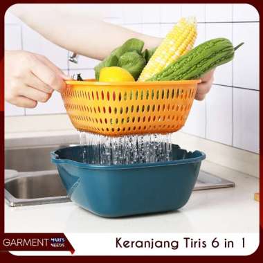 Peniris Sayur Buah 6 in 1 Baskom Pencuci Makanan Wadah Tirisan Plastik Multifungsi PACKING BUBLE KEC
