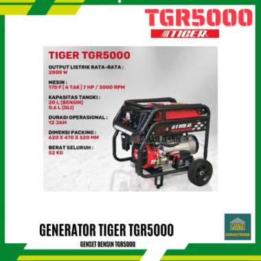 Genset Bensin Tiger TGR 5000 - 3000 Watt, Starter Elektrik, Tanki Bahan Bakar 15 L