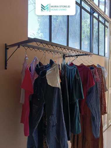 Jemuran Baju Lipat Dinding 100cm dalam/luar ruang laundry rumah tangga 80CM HITAM