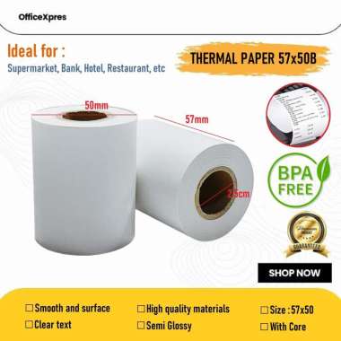 Thermal Paper 57x50B / Kertas Struk Roll / Kertas Thermal Roll 57 x 50 / Kertas SPBU / Kertas Roll /