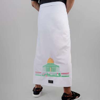 Katsae - Sarung Bordir Motif AL-QUDS PALESTINA 100% Timbul Sarung Pria Dewasa Sarung Sholat Putih PU