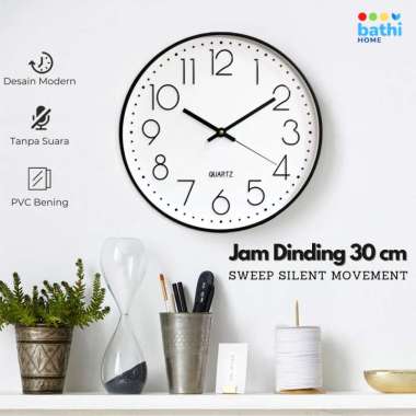 BATHI Jam Dinding Analog ABS 30cm Jarum Besar Quartz Sweep Silent Movement MS30 WB