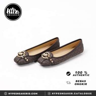 Sepatu MICHAEL KORS MK GHW MONOGRAM BROWN FLAT SHOES 100% ORIGINAL 35