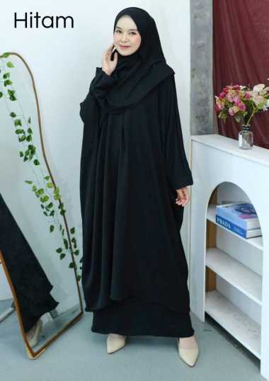 Abaya Lesti Free Pashmina - Gamis ABAYA Syari polos + Kerudung - Set ABaya Wanita HITAM