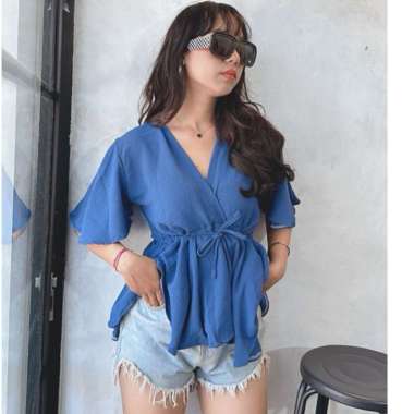Lana Blouse Airflow | Blouse Wanita Lana Pendek Denim