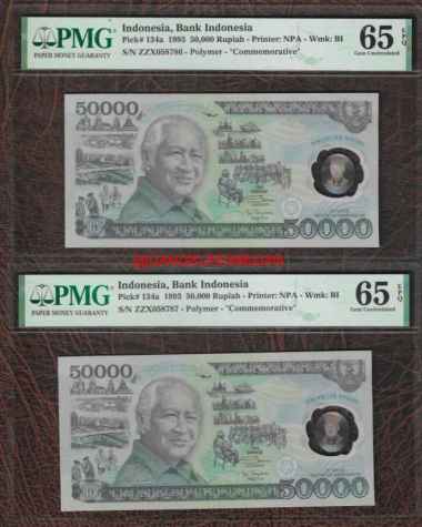 Uang Kuno 50000 Rupiah Soeharto Polimer PMG Multivariasi Multicolor