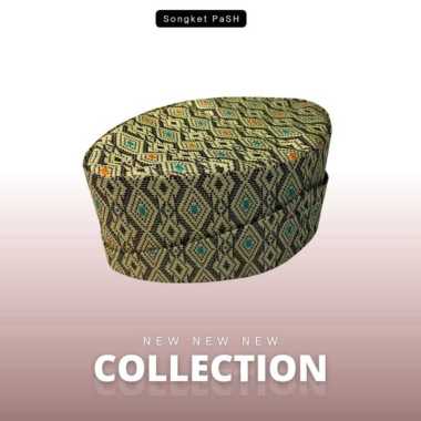 Songket PaSH - Peci Songket Mesin Khas Palembang Berbagai Macam Warna Dan Motif 23 Hitam Gold