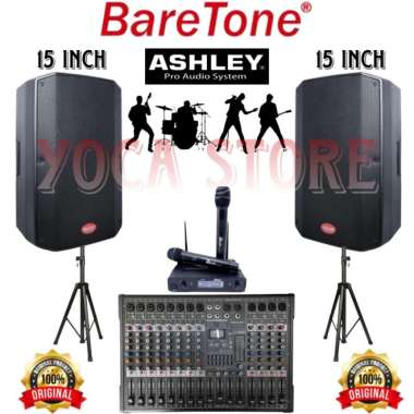 KARAOKE SET BARETONE 15 INCH UPGRADE MIXER ASHLEY MIXER 12 CHANNEL