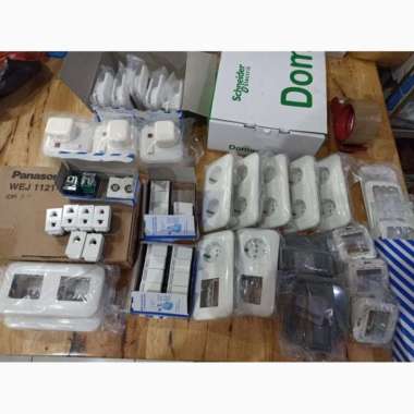Paket Komponen alat listrik 1 Rumah saklar + stop kontak + MCB dll