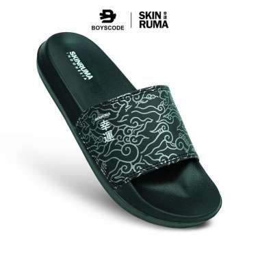 BOYSCODE Sendal Selop Karet Distro Pria Wanita Skinruma Japanesse Clouds Hitam Silver 41