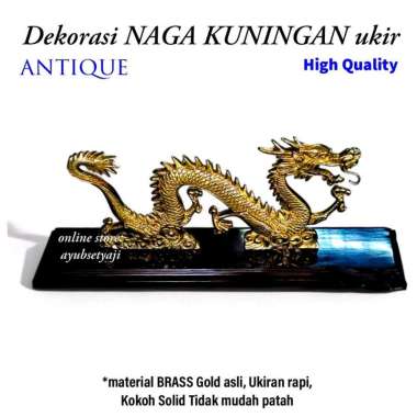 Dekorasi NAGA KUNINGAN ukir Brass antik Hiasan Meja Patung Naga Dekorasi Hotel Souvenir Patung Naga 