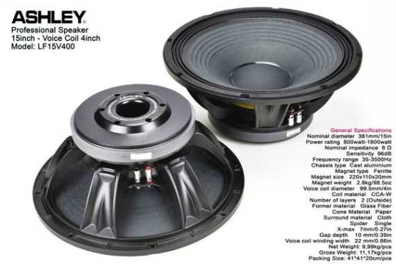 SPEAKER 15 INCH ASHLEY LF15V400 VOICE COIL 4 INCH BARU