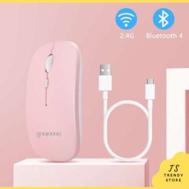 Wireless Mouse Dual Mode Bluetooth dan Wifi 2.4 Ghz Goojodoq Battery Charger Silent GWM-1 Merah Muda