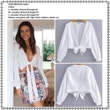AB470741 Crop Cardigan Kardigan Ikat Lengan Panjang Pesta Pantai Wanita Korea Import Putih White