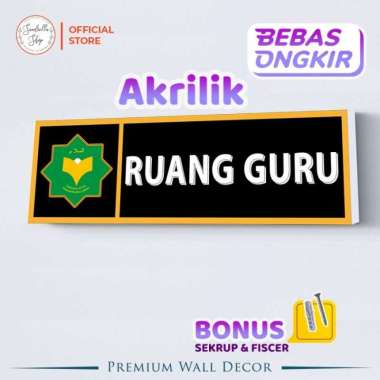 Custom Nama Ruangan Kelas Kantor Akrilik Tanda Pintu Signboard RUANGLOGO+SKRUP 10X30
