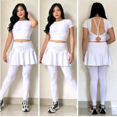 Setelan Legging Rok Mini Crop Irish untuk senam gym fitness zumba Merah