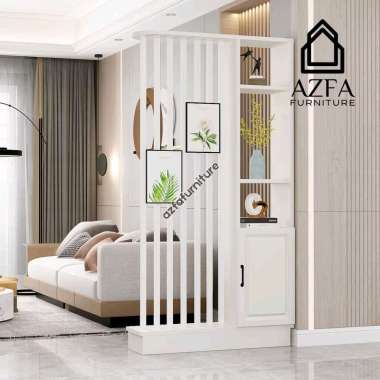 AZFA Furniture Penyekat Ruangan Kayu Solid | Lemari Hias Ruang Tamu | Partisi Ruangan 140 x 25 x 200
