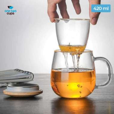 One Two Cups Gelas Cangkir Teh Tea Cup Mug with Infuser Filter - C225