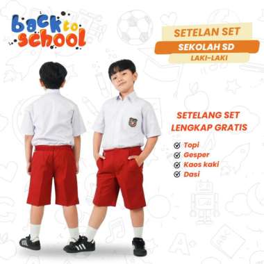 Setelan Seragam Sekolah SD Laki Laki Baju Pendek Celana Panjang Set Lengkap Kelas 3 SD