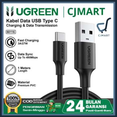 Kabel Data USB Type C UGREEN For Samsung,Oppo,Vivo Fast Charging 3A 60118 TPE 2M