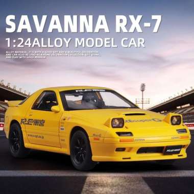 Diecast model Mazda RX7 Savanna Initial D 1/24 koleksi mainan - white yellow