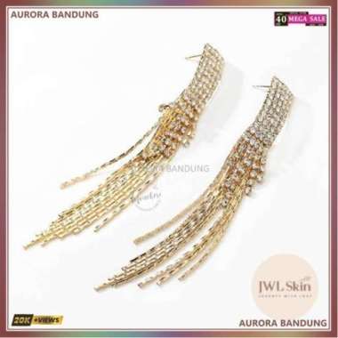 Anting Tusuk Silver 925 Perak Gantung Drop Earring Gold Berlian Tirai
