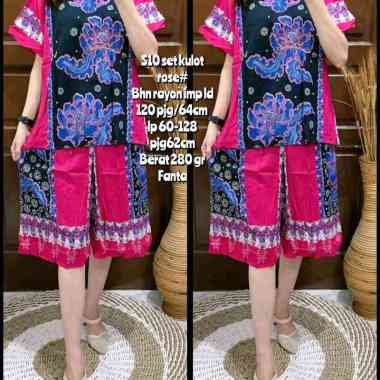 S10 Set Kulot Rayon Batik Wanita/Setelan Celana Kulot Rayon Batik Wanita Import orange