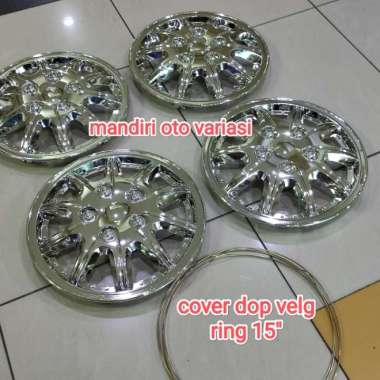 1 set cover dop velg tutup dop roda mobil universal ring 15 chrome Terbaik