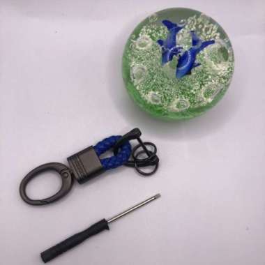 Gantungan Kunci Braided Kepang / Carabiner Besi Kulit / Pengait Remote Biru