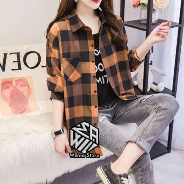 Kemeja Wanita / Baju Wanita / Kemeja Flanel Kotak-Kotak / Kemeja Wanita Lengan Panjang L WILMA 74