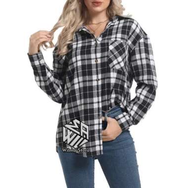 Kemeja Wanita / Baju Wanita / Kemeja Flanel Kotak-Kotak / Kemeja Wanita Lengan Panjang XL WILMA 100